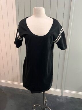 Pam & Gela Black Tee Dress with White Sleeve Stripes